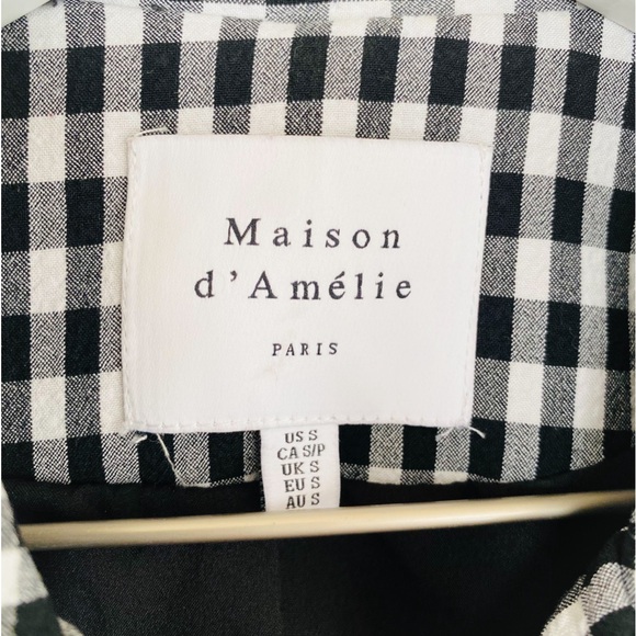 Maison d’ Amelie Black-White Classic Gingham Plaid Double Breasted Blazer Small - Picture 7 of 8